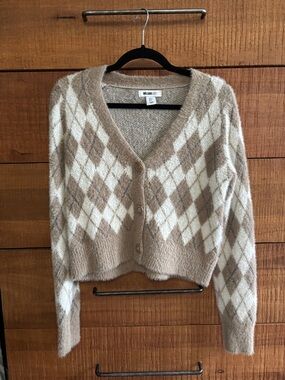 William Rast Cozy Fuzzy Argyle Cardigan Size Small
